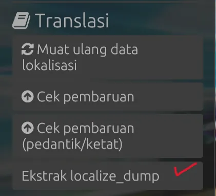 Pilihan translasi di menu