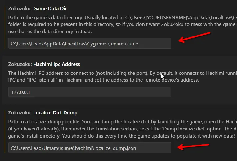 Extension settings